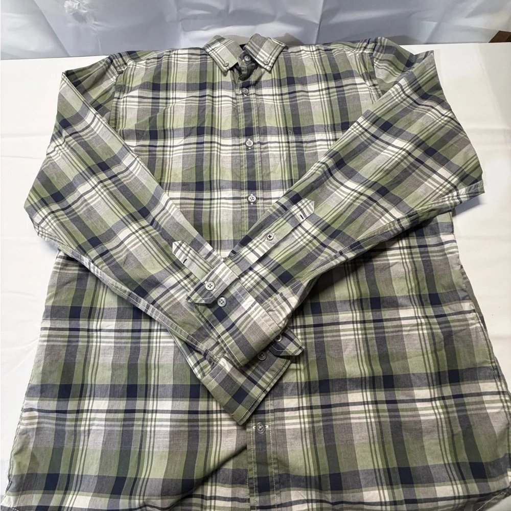 Banana Republic Men's Green and‎ Blue Plaid Shirt